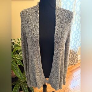 Eileen Fisher Open Front Cardigan Linen/Wool Gray Black Yarn Women’s Size M